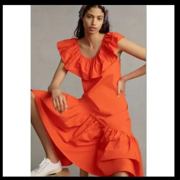 Anthropologie WHIT TWO Flouncy Ruffle Midi Dress NWT - Picture 6 of 9